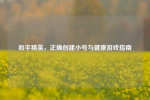和平精英,正确创建小号与健康游戏指南