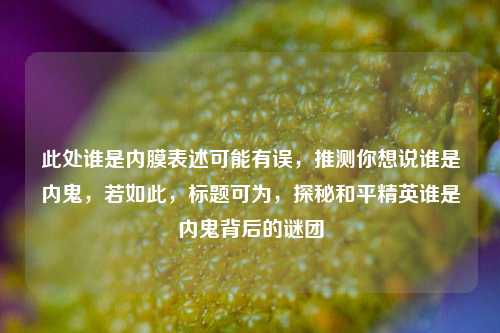 此处谁是内膜表述可能有误,推测你想说谁是内鬼,若如此,标题可为,探秘和平精英谁是内鬼背后的谜团