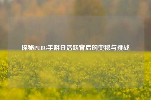 探秘PUBG手游日活跃背后的奥秘与挑战