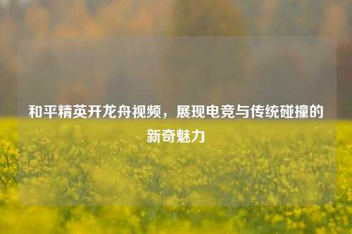 和平精英开龙舟视频，展现电竞与传统碰撞的新奇魅力