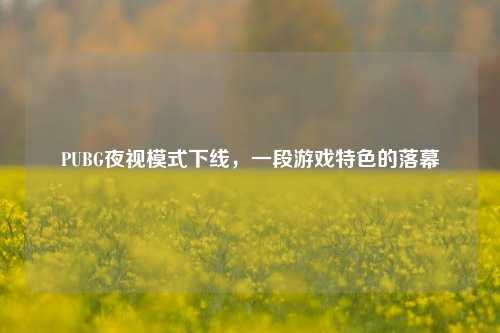 PUBG夜视模式下线,一段游戏特色的落幕