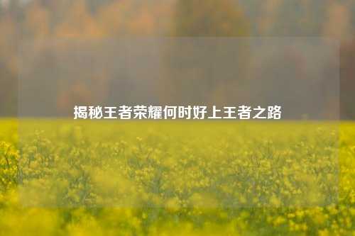 揭秘王者荣耀何时好上王者之路