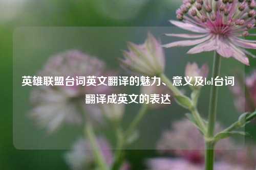 英雄联盟台词英文翻译的魅力、意义及lol台词翻译成英文的表达