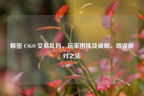 解密 CSGO 交易乱码,玩家困扰及破局、错误应对之法